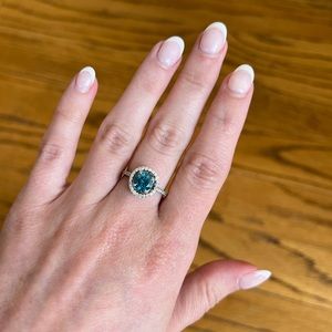 Blue Diamond Halo Ring